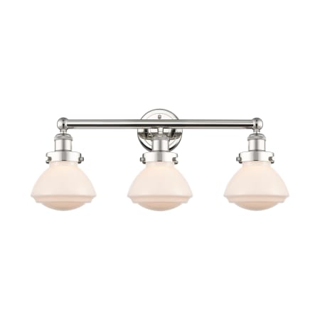 A large image of the Innovations Lighting 616-3W-10-25 Olean Vanity Polished Nickel / Matte White