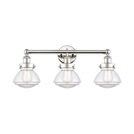 A large image of the Innovations Lighting 616-3W-10-25 Olean Vanity Polished Nickel / Clear