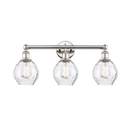 A large image of the Innovations Lighting 616-3W-11-24 Waverly Vanity Polished Nickel / Clear