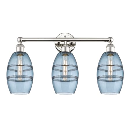 A large image of the Innovations Lighting 616-3W 10 24 Vaz Vanity Polished Nickel / Princess Blue