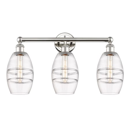 A large image of the Innovations Lighting 616-3W 10 24 Vaz Vanity Polished Nickel / Clear