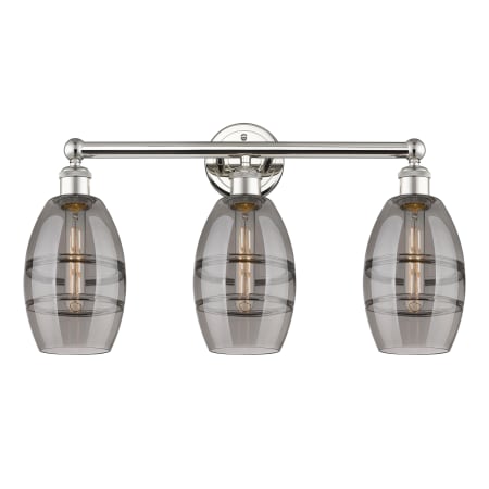 A large image of the Innovations Lighting 616-3W 10 24 Vaz Vanity Polished Nickel / Light Smoke