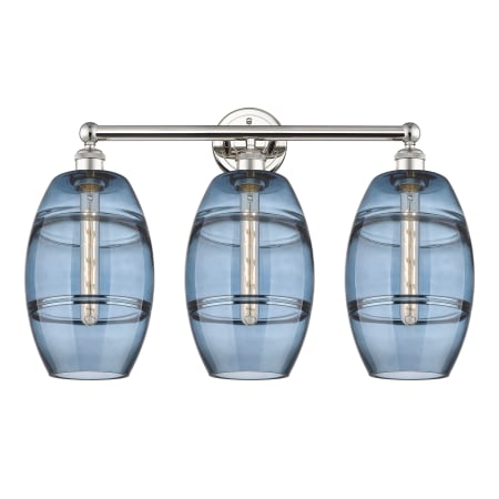 A large image of the Innovations Lighting 616-3W 12 26 Vaz Vanity Polished Nickel / Princess Blue