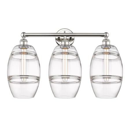 A large image of the Innovations Lighting 616-3W 12 26 Vaz Vanity Polished Nickel / Clear