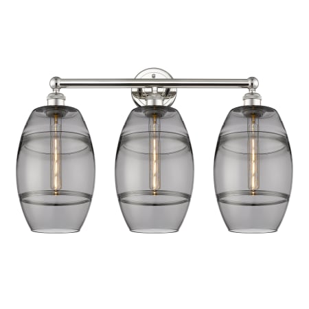 A large image of the Innovations Lighting 616-3W 12 26 Vaz Vanity Polished Nickel / Light Smoke