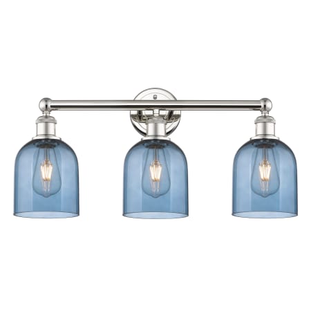 A large image of the Innovations Lighting 616-3W 12 24 Bella Vanity Polished Nickel / Princess Blue