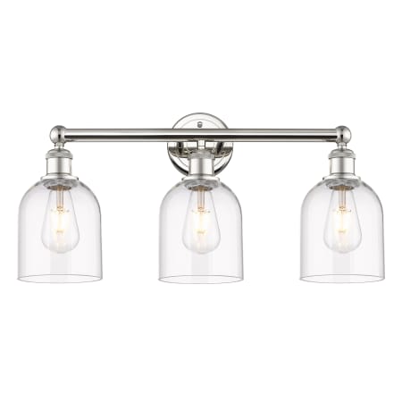 A large image of the Innovations Lighting 616-3W 12 24 Bella Vanity Polished Nickel / Clear