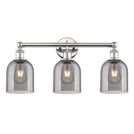 A large image of the Innovations Lighting 616-3W 12 24 Bella Vanity Polished Nickel / Light Smoke