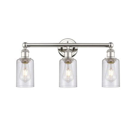 A large image of the Innovations Lighting 616-3W-11-22 Clymer Vanity Polished Nickel / Seedy