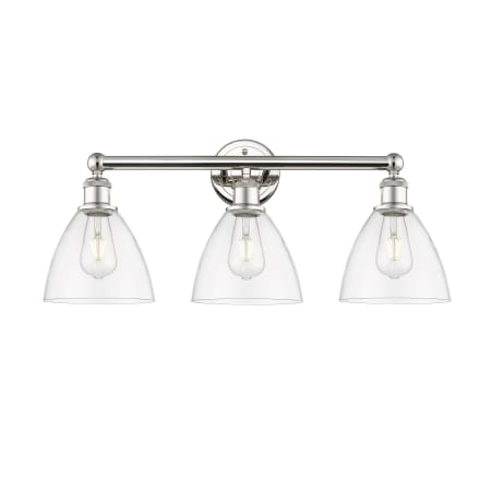 A large image of the Innovations Lighting 616-3W-12-26 Bristol Glass Vanity Polished Nickel / Clear