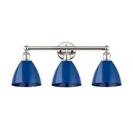 A large image of the Innovations Lighting 616-3W-12-26 Plymouth Dome Vanity Polished Nickel / Blue