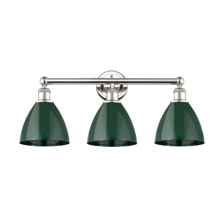 A large image of the Innovations Lighting 616-3W-12-26 Plymouth Dome Vanity Polished Nickel / Green