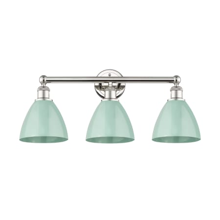 A large image of the Innovations Lighting 616-3W-12-26 Plymouth Dome Vanity Polished Nickel / Seafoam
