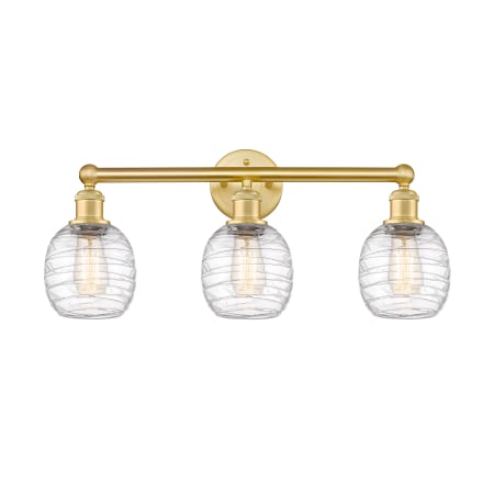 A large image of the Innovations Lighting 616-3W-12-24 Belfast Vanity Satin Gold / Deco Swirl