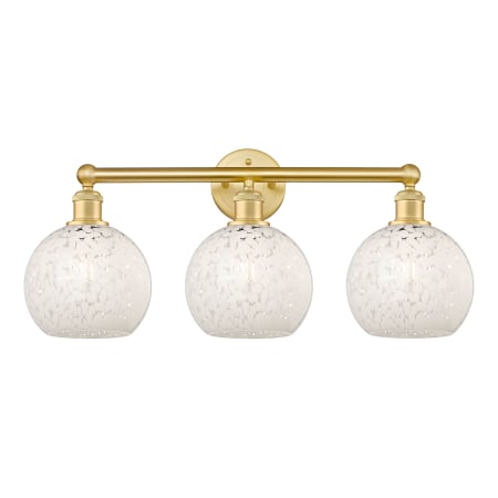 A large image of the Innovations Lighting 616-3W 12 26 White Mouchette Vanity Satin Gold