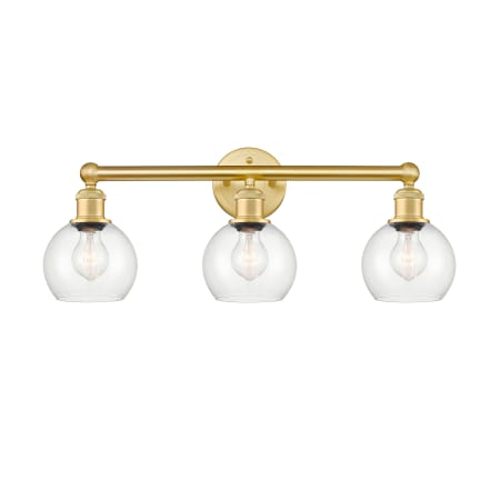 A large image of the Innovations Lighting 616-3W-11-24 Athens Vanity Satin Gold / Clear