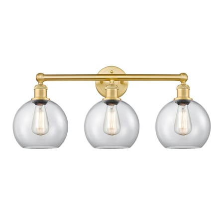 A large image of the Innovations Lighting 616-3W-13-26 Athens Vanity Satin Gold / Clear