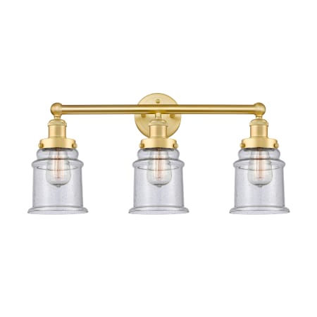 A large image of the Innovations Lighting 616-3W-13-24 Canton Vanity Satin Gold / Seedy