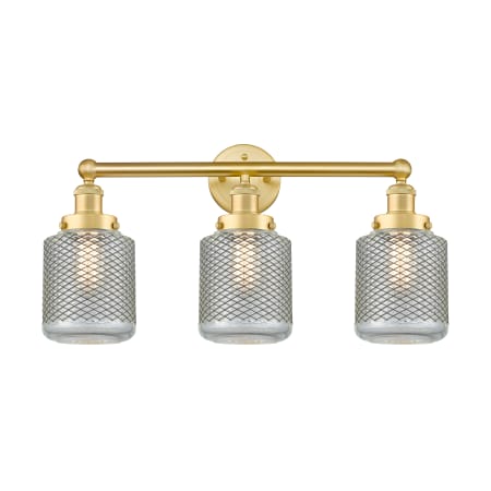 A large image of the Innovations Lighting 616-3W-12-24 Stanton Vanity Satin Gold / Clear Wire Mesh