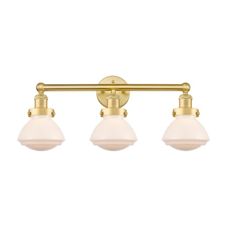 A large image of the Innovations Lighting 616-3W-10-25 Olean Vanity Satin Gold / Matte White