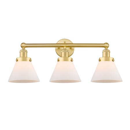 A large image of the Innovations Lighting 616-3W-12-26 Cone Vanity Satin Gold / Matte White