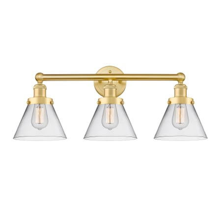 A large image of the Innovations Lighting 616-3W-12-26 Cone Vanity Satin Gold / Clear