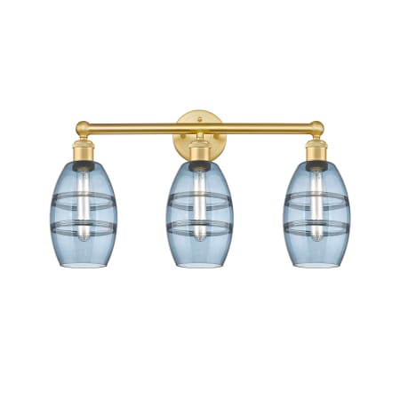 A large image of the Innovations Lighting 616-3W 10 24 Vaz Vanity Satin Gold / Princess Blue