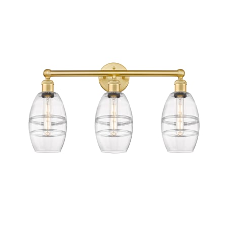 A large image of the Innovations Lighting 616-3W 10 24 Vaz Vanity Satin Gold / Clear