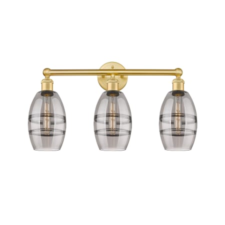 A large image of the Innovations Lighting 616-3W 10 24 Vaz Vanity Satin Gold / Light Smoke