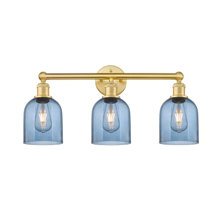 A large image of the Innovations Lighting 616-3W 12 24 Bella Vanity Satin Gold / Princess Blue