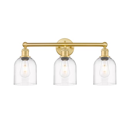 A large image of the Innovations Lighting 616-3W 12 24 Bella Vanity Satin Gold / Clear