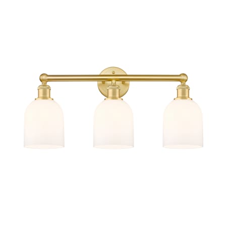 A large image of the Innovations Lighting 616-3W 12 24 Bella Vanity Satin Gold / Glossy White