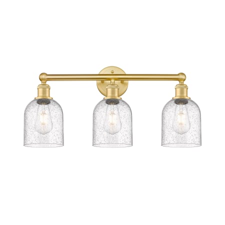 A large image of the Innovations Lighting 616-3W 12 24 Bella Vanity Satin Gold / Seedy