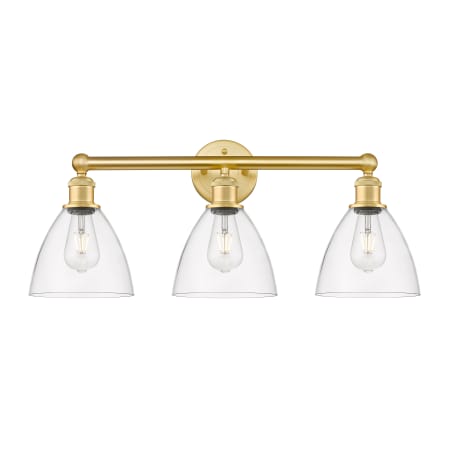 A large image of the Innovations Lighting 616-3W-12-26 Bristol Glass Vanity Satin Gold / Clear