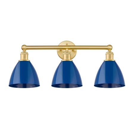 A large image of the Innovations Lighting 616-3W-12-26 Plymouth Dome Vanity Satin Gold / Blue