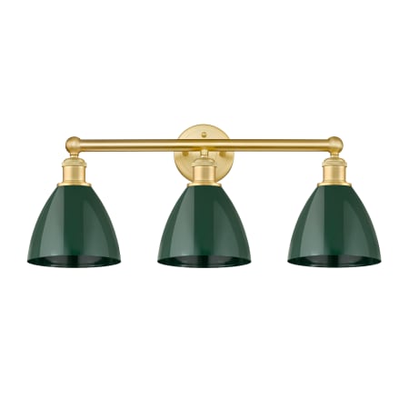 A large image of the Innovations Lighting 616-3W-12-26 Plymouth Dome Vanity Satin Gold / Green