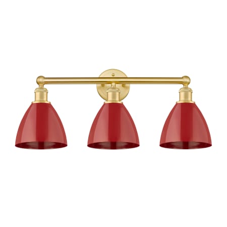 A large image of the Innovations Lighting 616-3W-12-26 Plymouth Dome Vanity Satin Gold / Red