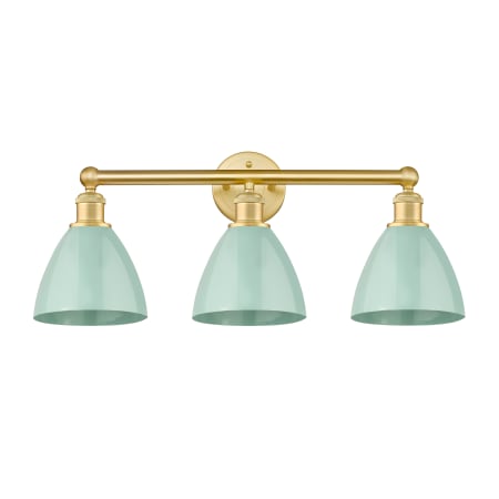 A large image of the Innovations Lighting 616-3W-12-26 Plymouth Dome Vanity Satin Gold / Seafoam