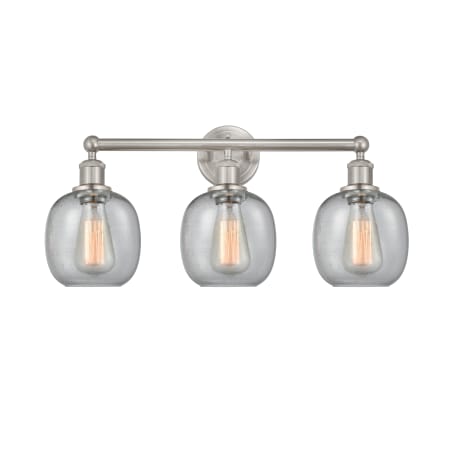 A large image of the Innovations Lighting 616-3W-12-24 Belfast Vanity Brushed Satin Nickel / Seedy