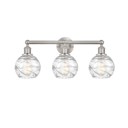 A large image of the Innovations Lighting 616-3W-11-24 Athens Vanity Brushed Satin Nickel / Clear Deco Swirl