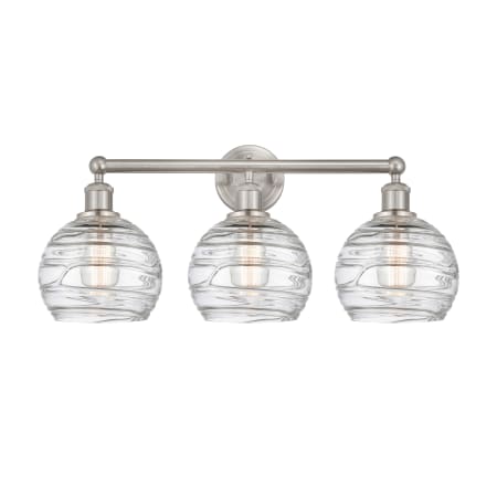 A large image of the Innovations Lighting 616-3W-13-26 Athens Vanity Brushed Satin Nickel / Clear Deco Swirl