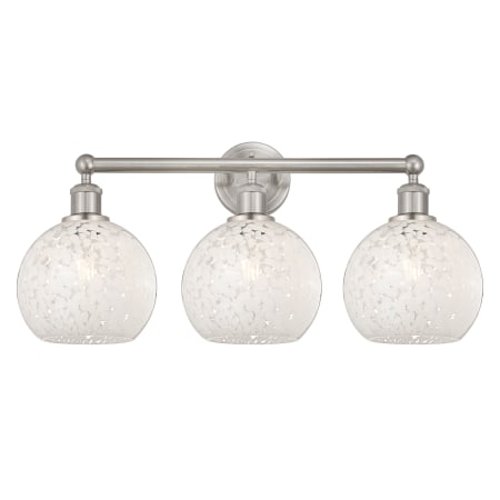 A large image of the Innovations Lighting 616-3W 12 26 White Mouchette Vanity Satin Nickel