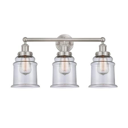 A large image of the Innovations Lighting 616-3W-13-24 Canton Vanity Brushed Satin Nickel / Clear