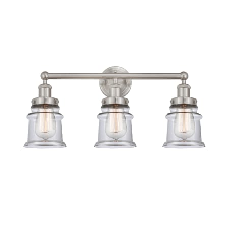 A large image of the Innovations Lighting 616-3W-11-23 Canton Vanity Brushed Satin Nickel / Clear