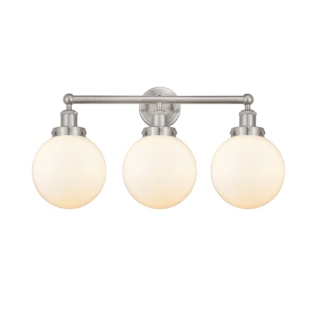 A large image of the Innovations Lighting 616-3W-10-25-L Beacon Vanity Brushed Satin Nickel / Matte White