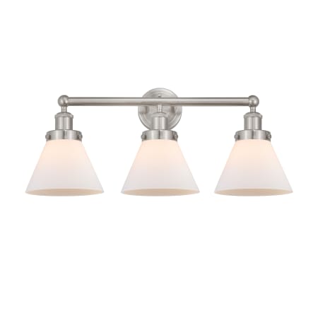 A large image of the Innovations Lighting 616-3W-12-26 Cone Vanity Brushed Satin Nickel / Matte White