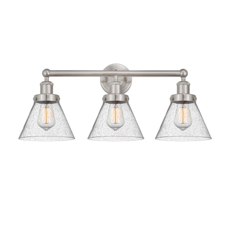 A large image of the Innovations Lighting 616-3W-12-26 Cone Vanity Brushed Satin Nickel / Seedy