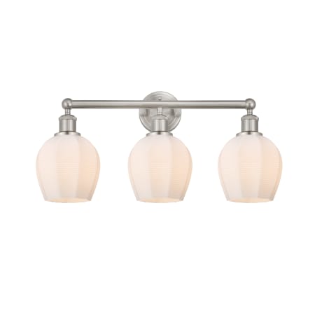 A large image of the Innovations Lighting 616-3W-11-24 Norfolk Vanity Brushed Satin Nickel / Matte White