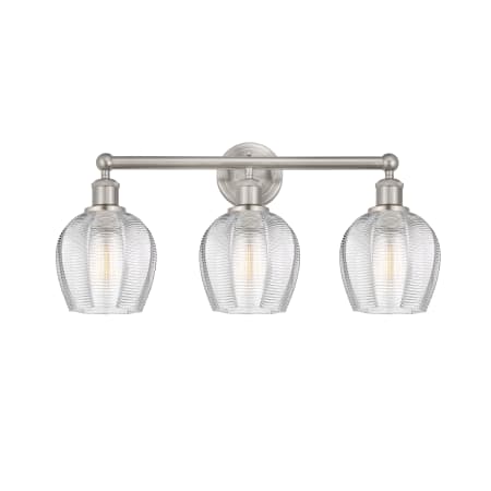 A large image of the Innovations Lighting 616-3W-11-24 Norfolk Vanity Brushed Satin Nickel / Clear