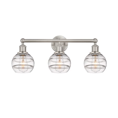 A large image of the Innovations Lighting 616-3W 10 24 Rochester Vanity Brushed Satin Nickel / Clear